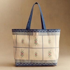 NWOT Sezane x Baziszt Floral Tote with Blue Accents